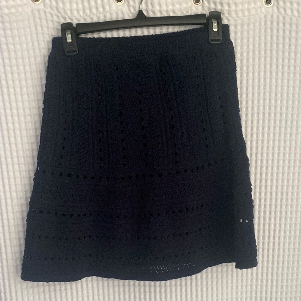 Saks Fifth Avenue Navy Crochet A-Line Skirt